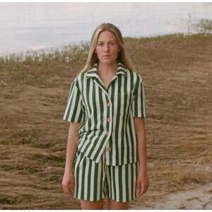 Alice Pearl Weekend Shorts Terrycloth Green Stripes Size Large